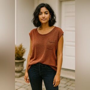 Voice of Europe Knit Sleeveless Oversized Dolman Back Cut Out Rust Brick S M